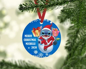 LILO SANTA STITCH W/ GIFTS 2020 CHRISTMAS TREE ORNAMENT PERSONALIZED W/ NAME  - Picture 1 of 1