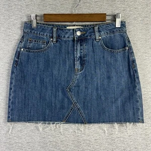 PacSun Denim Mini Skirt Womens Size 27 Medium Wash Frayed Raw Hem Jean - Picture 1 of 16