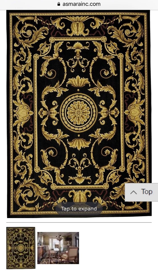 New Black and Gold French Aubusson “LaSarre” Flatweave Carpet 10x14 orig $11k+ - Image 1 of 3