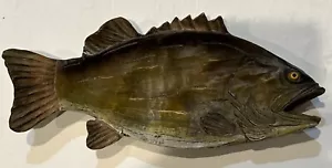Bass Fish Trinket Dish Clay Resin Bowl Realistic 11” Long Nautical Theme Vintage - Picture 1 of 9