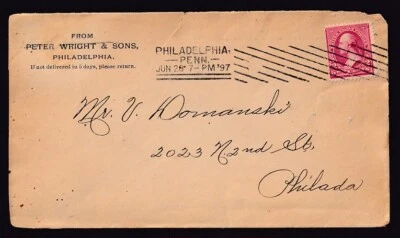 US #279B ON COVER FROM PHILADELPHIA TO PHILADELPHIA PENNSYLVANIA 1897 - Image 1 of 3