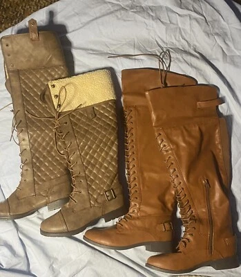 Shoe Dazzle Boots New 2 Pairs Size 9 & 10 Brown Over The Knee 1.25 & 1 Inch Heel - Image 1 of 4
