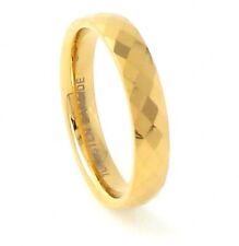 Womens Tungsten Carbide Ring 24k Plated Gold Faceted Dome Band Wedding 4mm