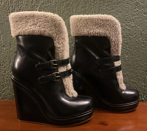 Marc By Marc Jacobs Patent Leather & Shearling Wedge Ankle Boots UK5 more 4/4.5 - Picture 1 of 12