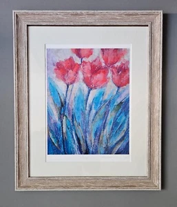 Signed Framed Floral Abstract Flower Print titled "Tulips" by Rosemary Abrahams - Picture 1 of 5