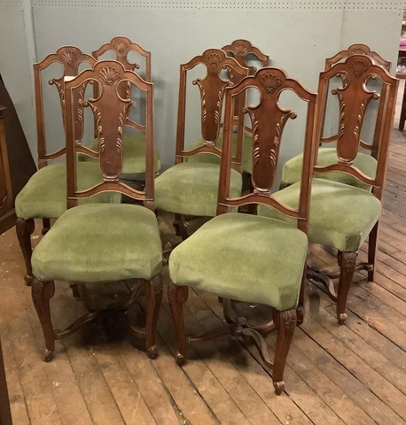 French Walnut Dining Chairs Set (8) Cover