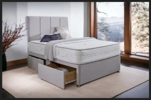 Divan Bed Timber Plush Velvet Upholstery Storage Drawers Reinforce Bed Frame - Picture 1 of 2