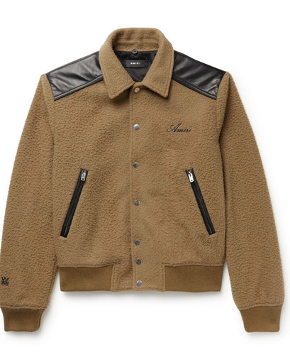 Giacca bomber AMIRI $1990 in pelle logo cucito western miscela lana misto lana XS