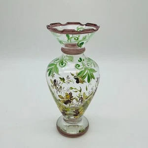 Vintage TRACY PORTER Hand-Painted Glass Bud Vase Purple/Yellow Flowers Ruffled - Picture 1 of 5