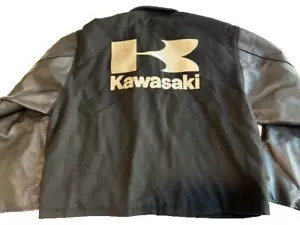 Vintage Kawasaki Brand Logo Wool Leather Motorcycle Biker Letterman Jacket 3XL - Picture 1 of 4