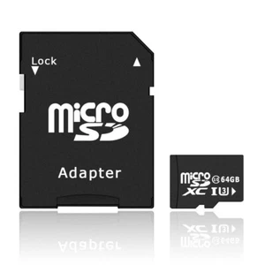 Black - Micro SD Card SDHC SDXC Memory Card TF Class 10 64GB & SD Adapter - Picture 1 of 2