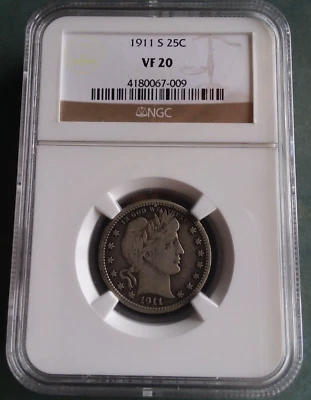 1911-S Barber Quarter, NGC VF-20 - Image 1 of 4