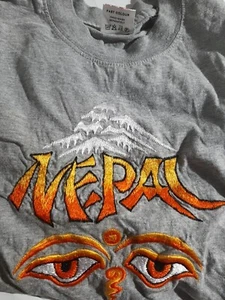 Rare EUC Vintage Nepal Embroidered Faded Black T Shirt size 46(xl) made in Nepal - Picture 1 of 7