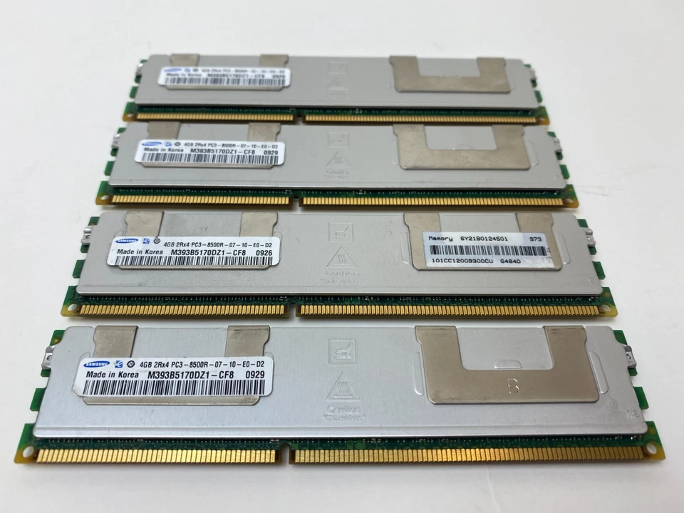 Samsung 16GB 2Rx4 PC3 8500R-07-10-E0-D2 Memory (4x4GB) M393B5170DZ1-CF8 - Image 1 of 1