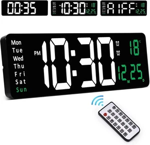 Sukeen Wall Clock, Large Digital Wall Clock w/Remote Control, 16" LED Large Disp - Picture 1 of 13