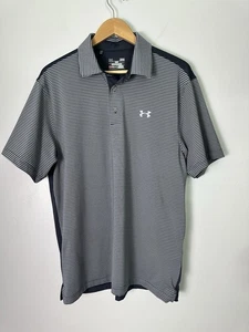 Under Armour Men’s HeatGear Performance Polo Shirt gray striped  back Solid Sz L - Picture 1 of 10