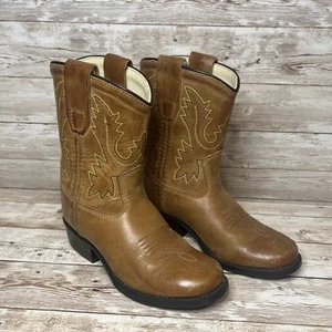 Old West Toddler Western Cow Boy Boots Round Toe Light Brown Leather Size 7C - Picture 1 of 18