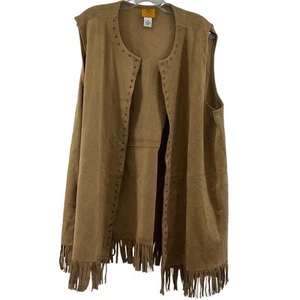 Ruby Rd. Tan Microsuede Fringed Studded Vest Women’s 2XL Plus Size Preowned - Picture 1 of 5