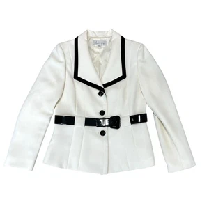 Tahari Arthur S Levine Tailored Blazer White With Black Trim and Belt 10 Career - Picture 1 of 5