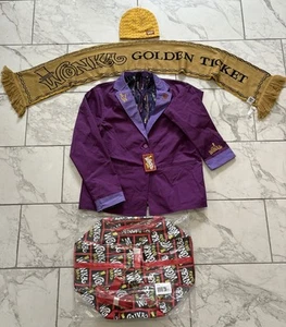 Warner Brothers Willy Wonka Purple Blazer XL + Scarf Beanie & Travel Bag Combo - Bild 1 von 20
