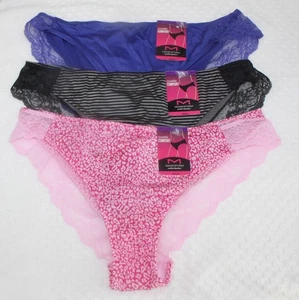 Neu mit Etikett 3er-Set MAIDENFORM Comfort Devotion SPITZE TANGA BLAU SCHWARZ GRAU PINK 2XL/9 - Bild 1 von 7