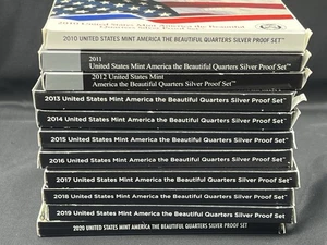 2010-2020 América The Beautiful Silver Proof Coin Sets, 11 Sets Of 5 Coins Each - Picture 1 of 14