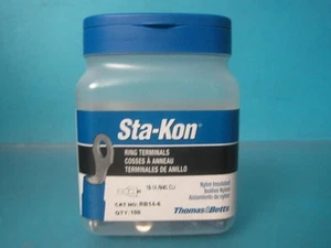 100 PACK T&B STA-KON RING TERMINAL RB14-6 18-14 AWG CU NYLON INSULATED 0.89 INCH - Picture 1 of 10