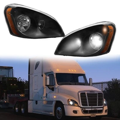 Black Headlights Headlamps Left+Right w/Bulb For 2008-2017 Freightliner Cascadia Foto 1 de 4