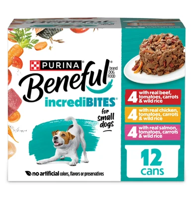 Paquete de variedad de alimentos húmedos para perros Purina Beneful de raza pequeña, IncrediBites con carne de res real Foto 1 de 4