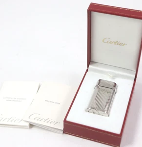 Cartier Godron Stripe Oval Gas Lighter Silver with Box Ignition confirmed JAPAN - Picture 1 of 9