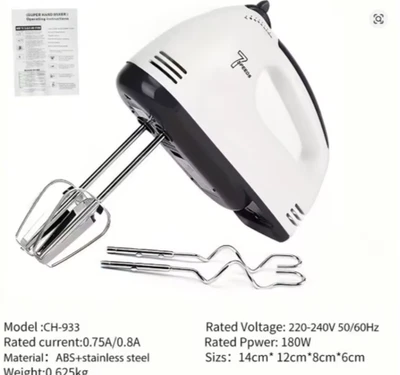 Batidor de huevos eléctrico de mano mezclador automático de 7 velocidades para claras de huevo y crema Foto 1 de 4