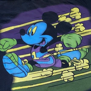 Vtg Mickey Unlimited Mickey Mouse vs. Donald Duck Running Track 2 Sided Shirt - Picture 1 of 9