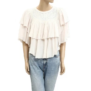Blusa Top Free People Rosa Fiesta Swingy Floral Bordado Volantes S 281660 - Imagen 1 de 5