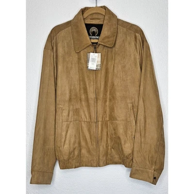 Vintage Weatherproof Jacket Mens Large Tan Faux Suede Zip Up Retro 80s Deadstock - Image 1 of 4