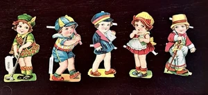 Antiche bambole di carta vittoriane fustellate lotto di 5 bambini litografia rottami Germania - Foto 1 di 6