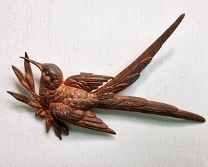 Kupfer Kettenanhänger Kolibri Schwalbe Vogel auf Zweig Vintage - Bild 1 von 9