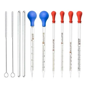 Glass Pipettes Set Glass Graduated Dropper Pipette 0.5ml 1ml 2ml 3ml 5ml 10ml - Picture 1 of 8