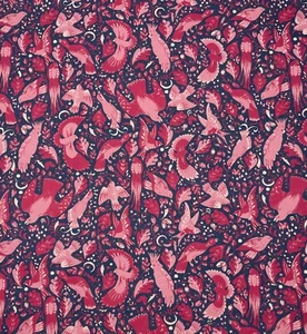 CAT JUDICE FOLK FLIGHT RASPBERRY PINK BIRD LINEN LIKE COTTON FABRIC BY YARD 54"W - Picture 1 of 7