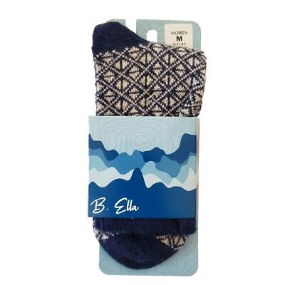 Zapato Calcetines Crew Blanco Azul Marino Lana Merino Mezcla Cachemira Talla 7-9.5 M B.Ella Alpha Foto 1 de 4