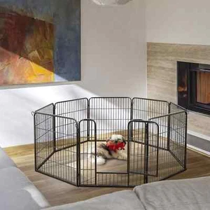 33''Heavy Duty Metal Pet Fence Barrier Foldable Dog Puppy Cat Playpen 8 Panels - Bild 1 von 20