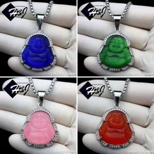 18"-36"MEN Stainless Steel 3mm Silver Box Link Chain BUDDHA Rhinestone Pendant - Picture 1 of 50