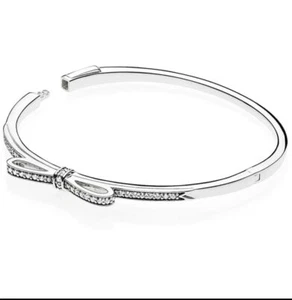 Genuine Authentic Pandora Sparkling Bow Bangle Large Rare 19cm - Picture 1 of 4