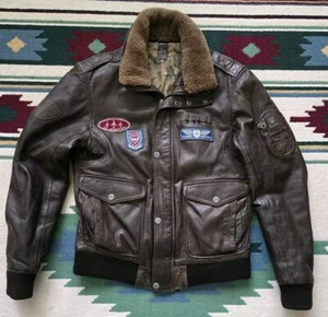 Vintage Gipsy Leather Bomber Military Jacket Cruise W16 Size M - Picture 1 of 9