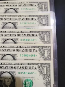 2013 B STAR NOTE DUPLICATE 1$ RARE 5 SEQUENCED & UNCIRCULATED, MINT. FREE SHIP - Picture 1 of 5