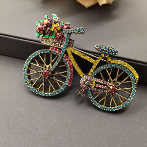 Flower Cluster Bicycle Brooch "Pedal Perfection" Crystal Pin Brooch New
