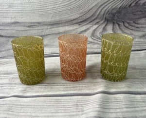 (3) Mid Century Modern MCM Spaghetti String Juice Glasses Assorted colors 3.5” - Picture 1 of 4