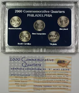 2000 Set quarti commemorativi 5 monete totali in custodia con COA Philadelphia nuovo di zecca - Foto 1 di 2