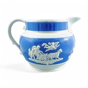 Antique 1810’s Chetham and Woolley Georgian blue jasperware cider jug with putti - Picture 1 of 15