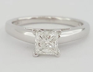 Leo Princess Diamond Solitaire Engagement Ring 0.70 ct 14K & Platinum H / SI1 - Picture 1 of 12