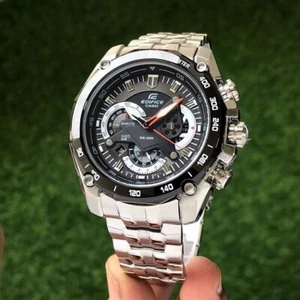 CASIO EDIFICE MENS WATCH STEEL SILVER BRACELET & BLACK DIAL EF-550D-1AV GENUINE - Picture 1 of 6